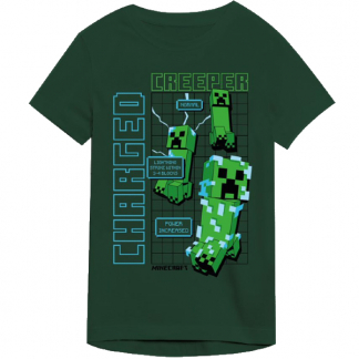Minecraft T-Shirt Creeper Charged Grøn 7-8 år