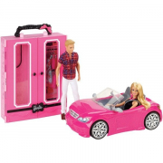 Barbie Superpakke med Dukke Convertible Bil og Klædeskab