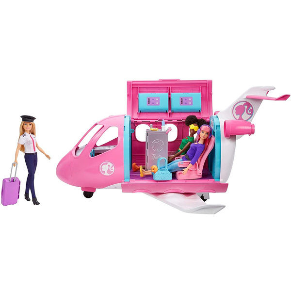 At sige sandheden kobling stimulere Barbie legetøj flyvemaskine med hjul og pilot dukke.