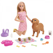 Barbie Dukke med Nyfødte Hvalpe Legesæt HCK75