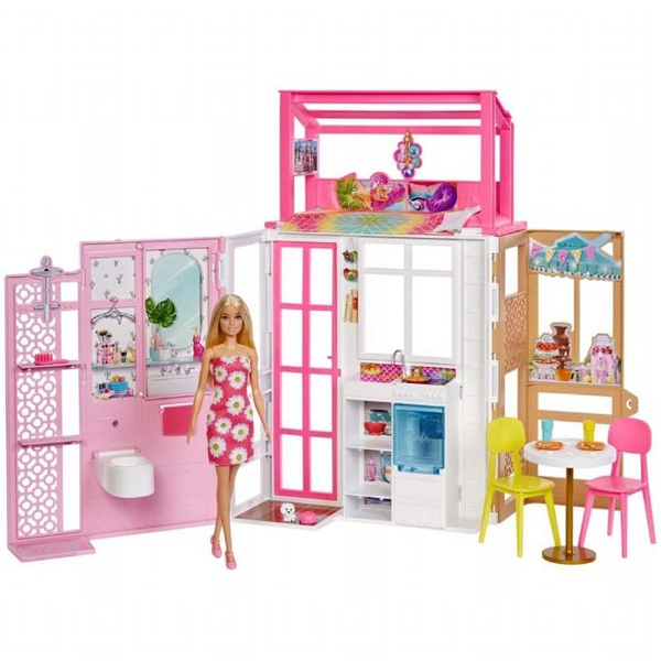 Barbie dukkehus meget tilbehør og 4 legeværelser.