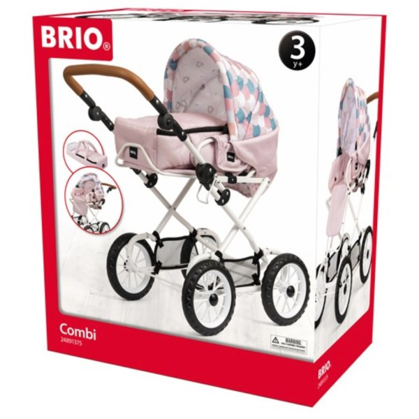 gødning Stor mængde guide BRIO Kombi Dukkevogn med Dråbemønster og Pink. Denne søde dukkevogn fra Brio  kan justeres til barnets behov.
