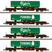 Märklin Spor Z 82290 4 stk fladvogne med Lastbiltrailere fra Tuborg og Carlsberg